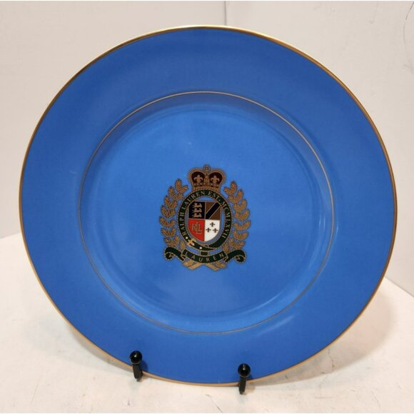 Ralph Lauren Estate Crest Cadet Blue Plate 9" Diameter Breakfast Plate New Set 2 - Picture 2 of 13